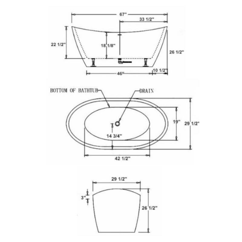 Empava 67" Freestanding Soaking LED Tub with Center Drain | EMPV-67FT1518LED