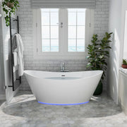 Empava 67" Freestanding Soaking LED Tub with Center Drain EMPV-67FT1518LED, luxurious white acrylic, modern design