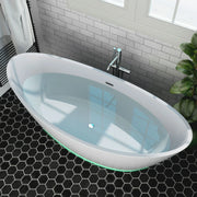 Empava 67" Freestanding Soaking LED Tub with Center Drain EMPV-67FT1518LED, luxurious white acrylic, modern design