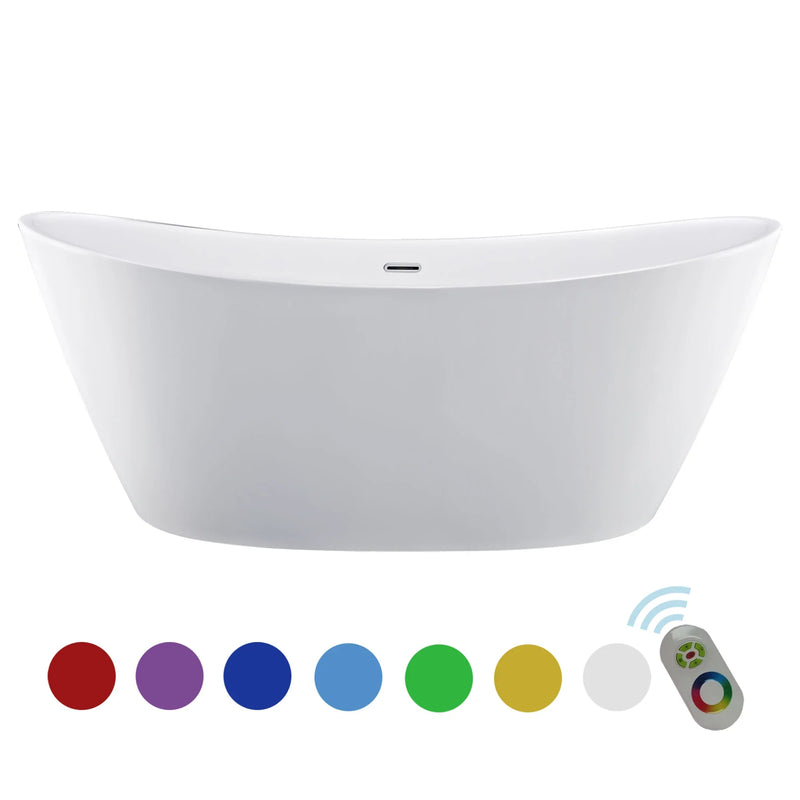 Empava 67" Freestanding Soaking LED Tub with Center Drain EMPV-67FT1518LED in sleek white acrylic, modern design