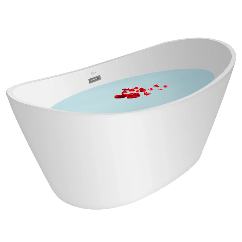 Empava 67" Freestanding Soaking LED Tub with Center Drain EMPV-67FT1518LED in sleek white acrylic, perfect for modern bath...