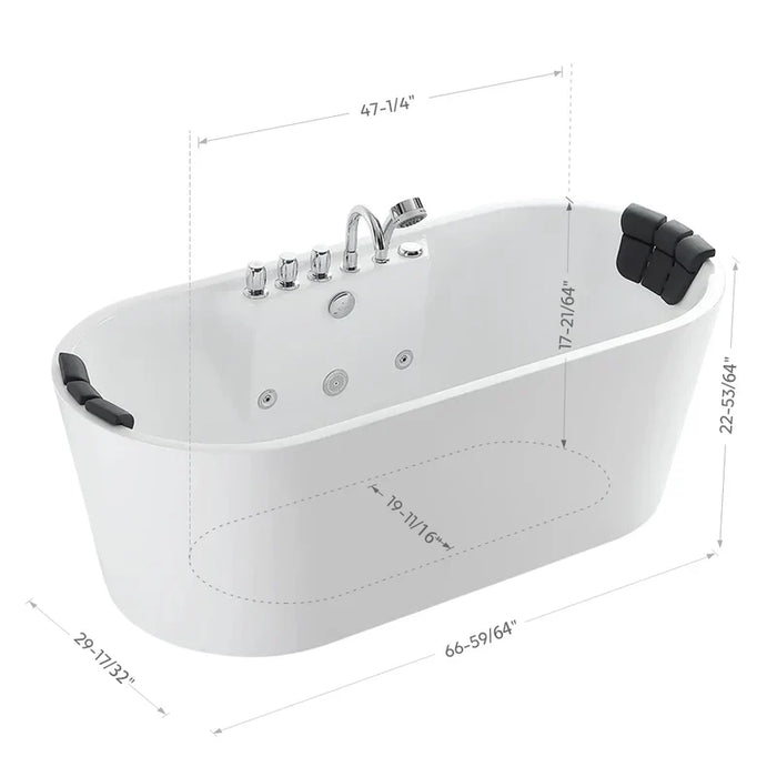 Empava 67" Freestanding Whirlpool Bathtub with Center Drain | EMPV-67AIS01