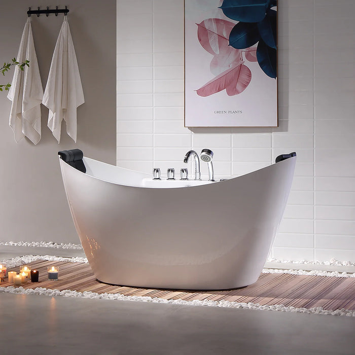 Empava 67" Freestanding Whirlpool Bathtub with Center Drain | EMPV-67AIS10