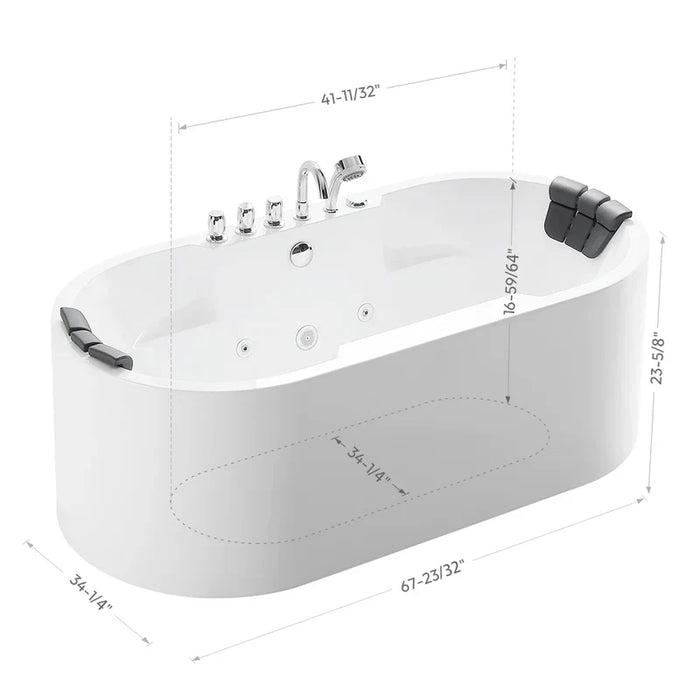 Empava 67" Freestanding Whirlpool Bathtub with Center Drain | EMPV-67AIS17