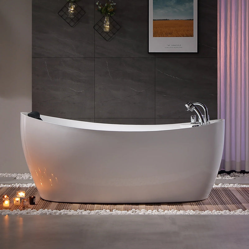 Empava 67" Freestanding Whirlpool Bathtub with Reversible Drain | EMPV-67AIS02