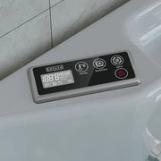 Digital control panel for bathtub or spa with temperature, bubbles, and jet settings displayed on screen.