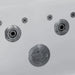 Metallic circular vents or speakers with intricate textured centers, arranged asymmetrically on a light gray background.
