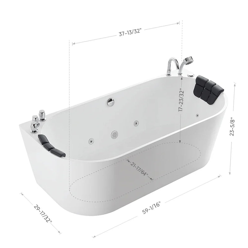 Empava 59" Freestanding Whirlpool Bathtub with Center Drain | EMPV-59AIS06