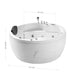 Round white bathtub with multiple jets, curved design, technical measurement lines showing dimensions of 59-1/16" wide and 25-19/32" tall.