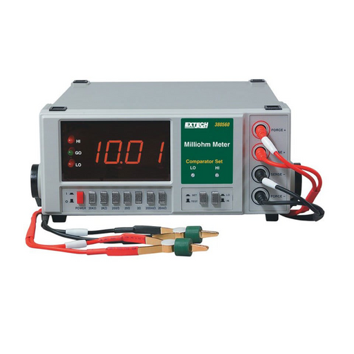 Extech 380560 high resolution front panel digital display test leads.