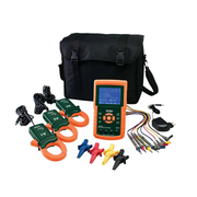 Extech 382100 1200A 3 Phase Power Analyzer Datalogger complete kit top view black bag orange green clamps.