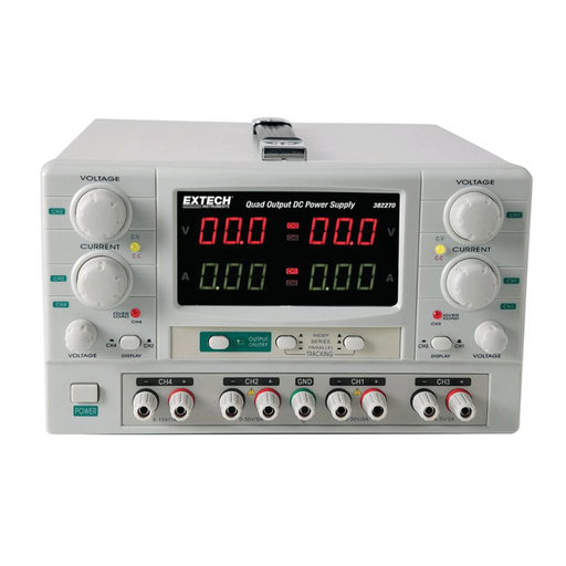 Extech 382270 quad output front panel digital display white case.