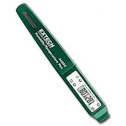 Extech 44550 angled view green pen shape digital screen sensor labels.