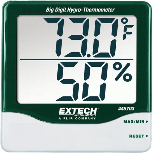 Extech 445703 big digit front view lcd display temperature humidity.