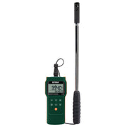 Extech AN340 CMM CFM Anemometer Psychrometer Datalogger front view handheld device with probe display showing readings.