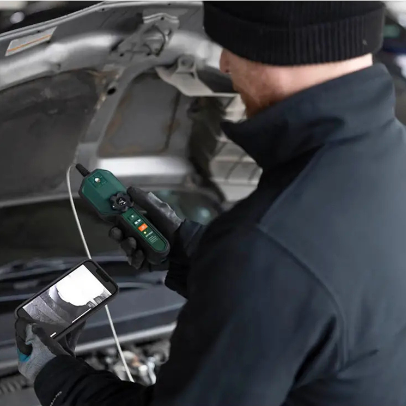 Extech Br450W A2 wireless borescope automotive inspection with phone display.