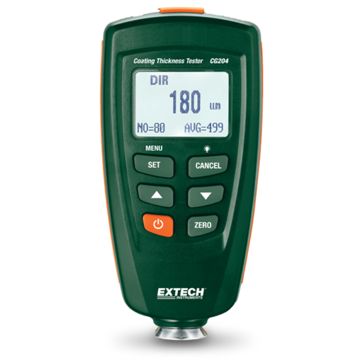 Extech CG204 front view digital display green body orange button.