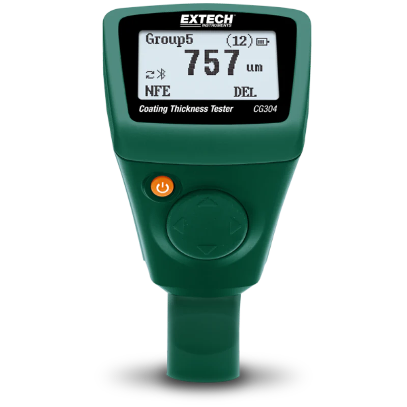 Extech CG304 Coating Thickness Tester front view digital display power button.