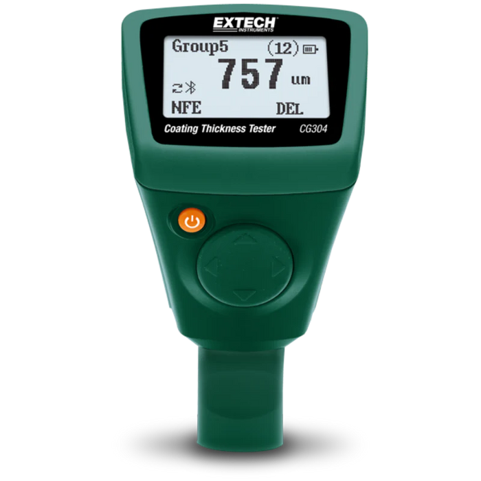 Extech CG304 Coating Thickness Tester front view digital display power button.