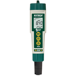 Extech DO600 Waterproof ExStik II Dissolved Oxygen Meter front view digital screen green buttons.