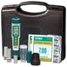 Extech Ex 900 ExStik kit front view black case with ph meter buffer solutions and accessories.
