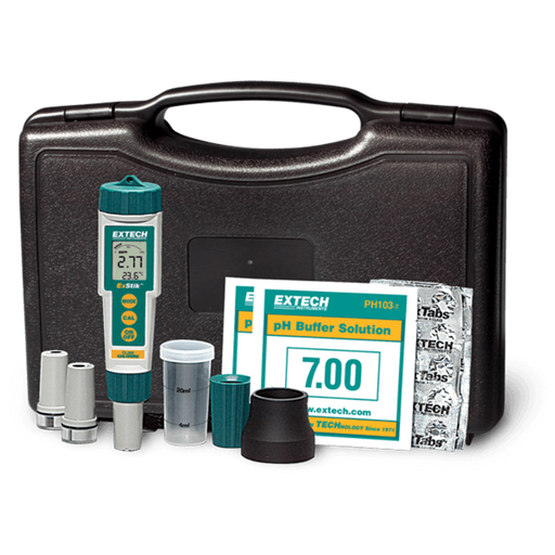 Extech Ex 900 ExStik kit front view black case with ph meter buffer solutions and accessories v 1746503310.