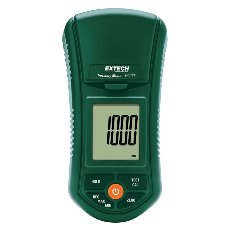 Extech FL700 Waterproof Fluoride Meter front view digital display green case.