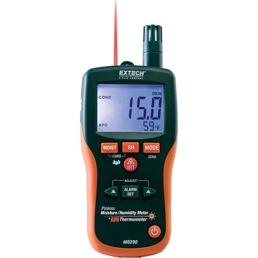 Extech MO290 front display orange black case digital reading.