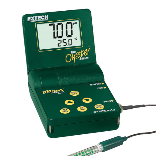 Extech Oyster 10 Oyster Series front angle open lid digital display yellow buttons.