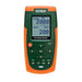 Extech PRC20 Thermocouple Calibrator Meter front view orange green case digital screen.