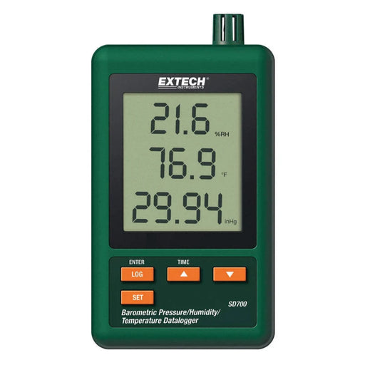 Extech SD700 front view digital display humidity temperature barometric logger.