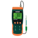 Extech SDL100 ph orp temperature meter front view orange green black display.