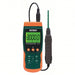 Extech SDL900 front view orange green case digital display probe attached.