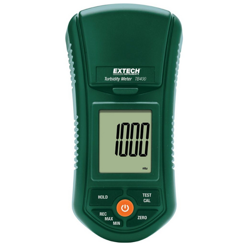Extech TB400 front view green handheld meter digital display 1000 NTU.