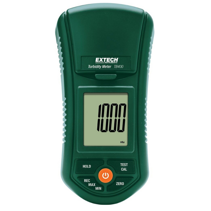 Extech TB400 front view green handheld meter digital display 1000 NTU.