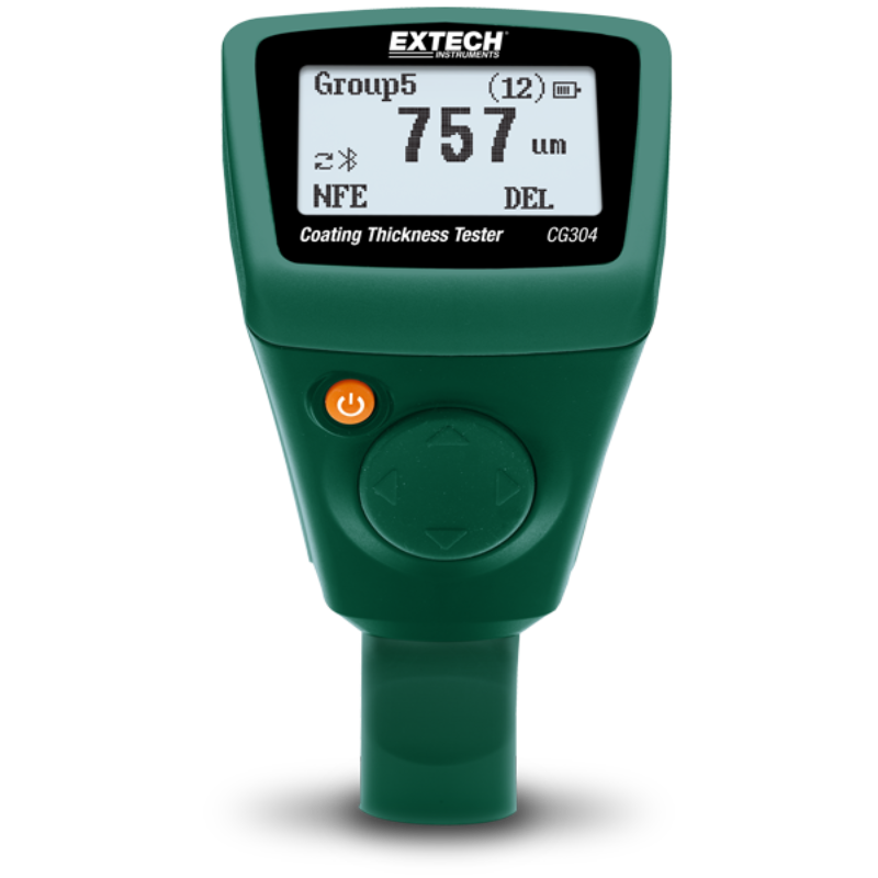 Extech Tkg100 Ultrasonic Thickness Gauge front view digital display reading 757 um.
