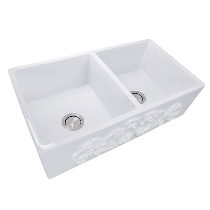 Nantucket Sinks FCFS3318D Double Bowl Farmhouse Fireclay Sink