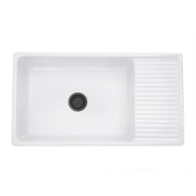 Nantucket Sinks FCFS36-DB 36" Italian Farmhouse Fireclay Sink with Built-In Drainboard (image 2)
