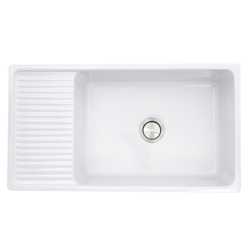Nantucket Sinks FCFS36-DB 36" Italian Farmhouse Fireclay Sink with Built-In Drainboard (image 3)