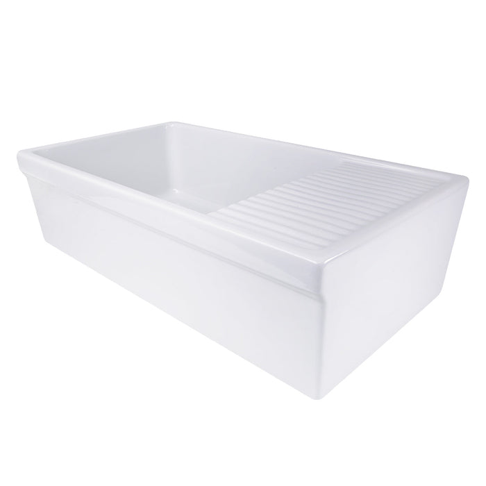 Nantucket Sinks FCFS36-DB 36" Italian Farmhouse Fireclay Sink with Built-In Drainboard