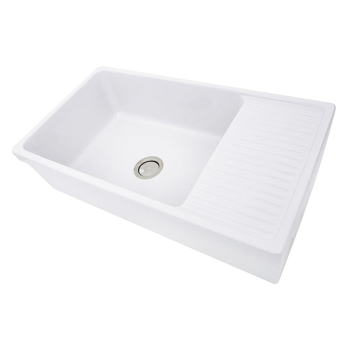Nantucket Sinks FCFS36-DB 36 Inch Italian Farmhouse Fireclay Sink with Built-In Drainboard