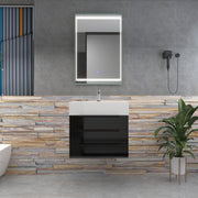 Bethany 24" Wall-Mounted Floating Bathroom Vanity with Reinforced Acrylic Sink in Gloss Black with Black Handles | Better Vanity Bath Vanities