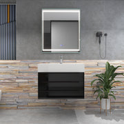 Bethany 30" Wall-Mounted Floating Bathroom Vanity with Reinforced Acrylic Sink in Gloss Black with Black Handles | Better Vanity Bath Vanities