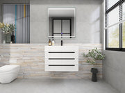 Bethany 30" Wall-Mounted Floating Bathroom Vanity with Reinforced Acrylic Sink in Gloss White with Black Handles | Better Vanity Bath Vanities