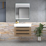Bethany 30" Wall-Mounted Floating Bathroom Vanity with Reinforced Acrylic Sink in White Oak with Black Handles | Better Vanity Bath Vanities