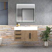Bethany 36" Wall-Mounted Floating Bathroom Vanity with Reinforced Acrylic Sink in White Oak with Black Handles | Better Vanity Bath Vanities
