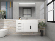 Bethany 42" Wall-Mounted Floating Bathroom Vanity with Reinforced Acrylic Sink in Gloss White with Black Handles | Better Vanity Bath Vanities