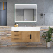 Bethany 42" Wall-Mounted Floating Bathroom Vanity with Reinforced Acrylic Sink in Teak Oak with Black Handles | Better Vanity Bath Vanities