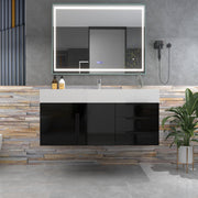 Bethany 42" Wall-Mounted Floating Bathroom Vanity with Reinforced Acrylic Sink in Gloss Black with Black Handles | Better Vanity Bath Vanities