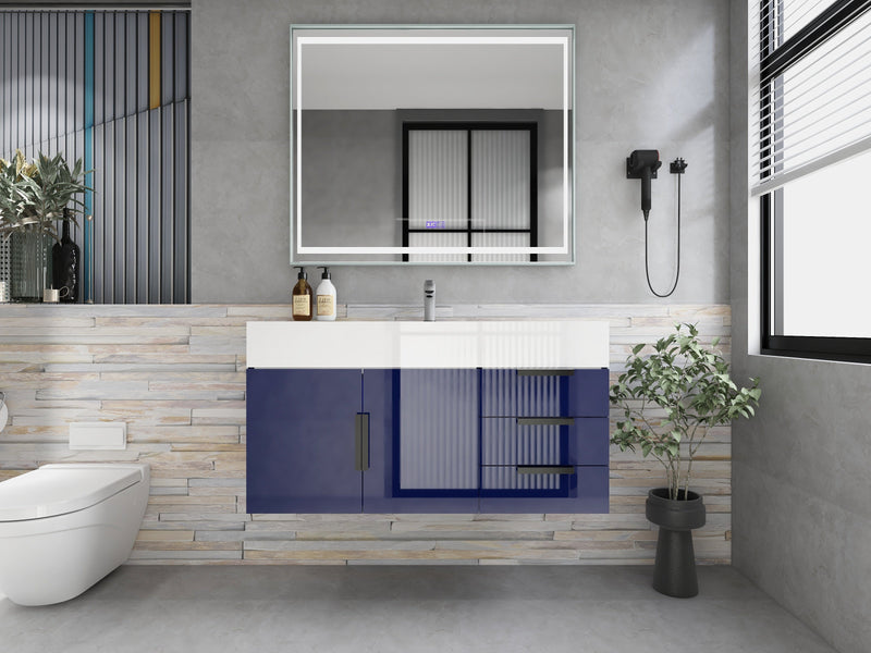 Bethany 42" Floating Bathroom Vanity with Reinforced Acrylic Sink in Night Blue Gloss with Black Handles | Better Vanity Bath Vanities